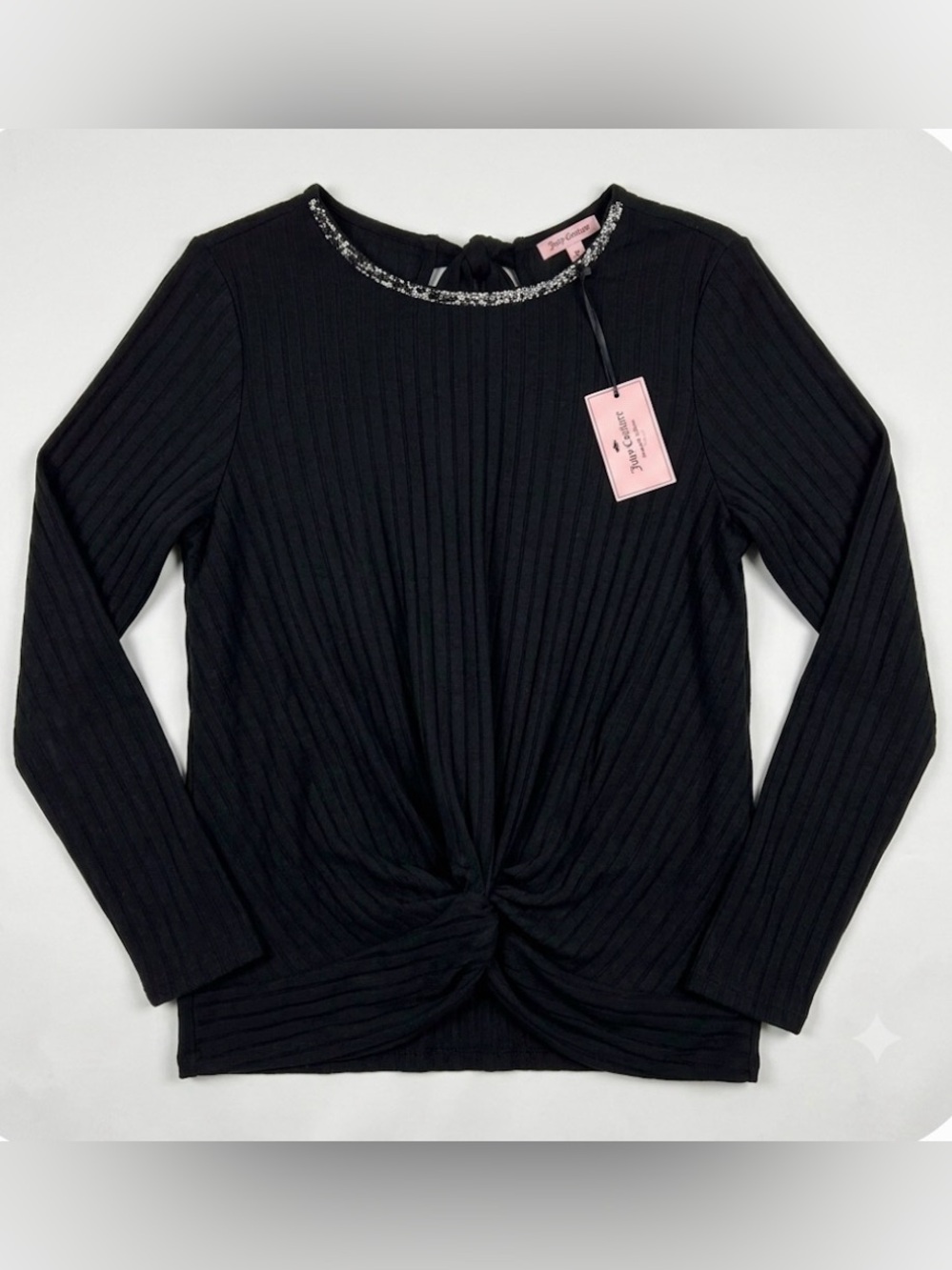 NWT Juicy Couture black top embellished neck L